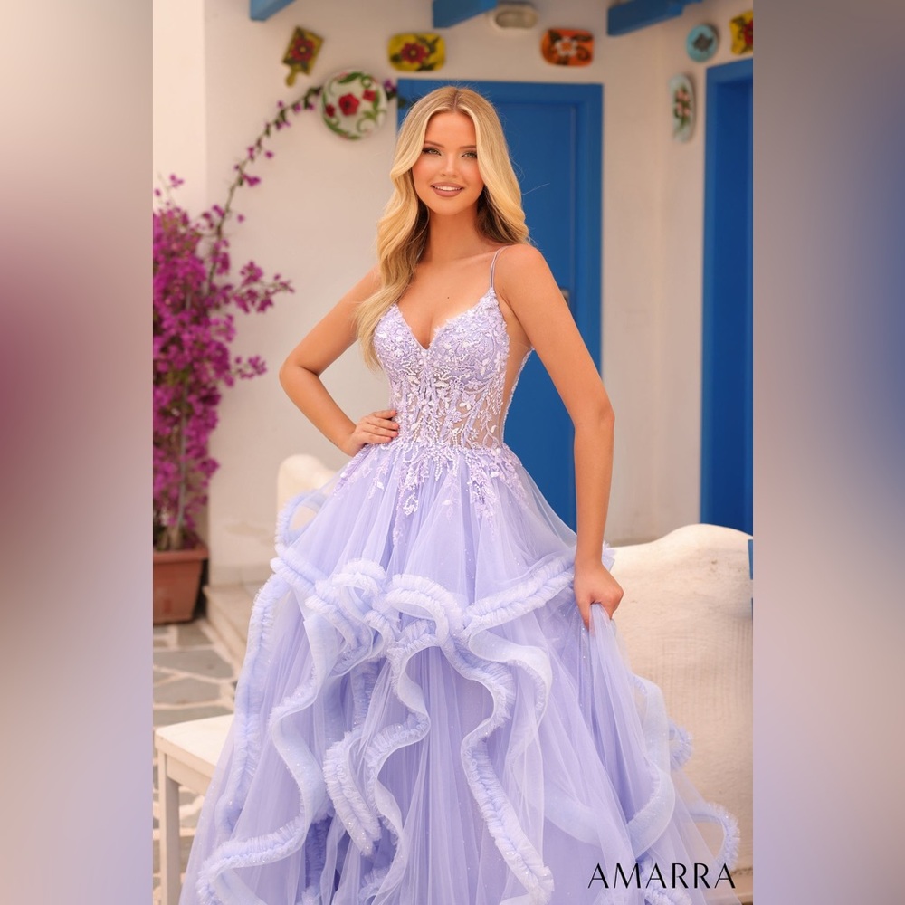 Amarra Lilac Lace Prom Dress